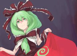 curtsey green_hair kagiyama_hina kasa long_skirt ribbon skirt skirt_lift tagme touhou