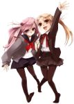  bad_id blonde_hair hand_holding holding_hands multiple_girls pantyhose pink_hair ribbon ribbons school_uniform shimakoma twintails 