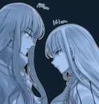  2girls aoba_(smartbeat) fate/grand_order fate_(series) height_chart height_difference long_hair monochrome multiple_girls oryou_(fate) saint_martha 