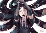  1other black_hair bort commentary_request gem_uniform_(houseki_no_kuni) highres houseki_no_kuni open_mouth solo tongue tongue_out 