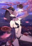  1girl :d artist_name bangs barefoot black_hair black_panties bottle breasts fang fate/grand_order fate_(series) hair_ornament heart horns open_mouth outdoors panties revealing_clothes sake_bottle short_hair shuten_douji_(fate/grand_order) sidelocks sitting small_breasts smile solo underwear violet_eyes wariza yeh_(354162698) 