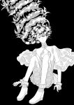  1other androgynous black_background greyscale highres houseki_no_kuni long_hair lordia monochrome open_mouth padparadscha_(houseki_no_kuni) simple_background sitting slit solo spoilers 