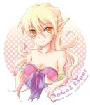  1girl bare_shoulders blonde_hair blush breasts cleavage elf esper_(saga_2) kichijou_agata long_hair lowres pointy_ears saga saga_2 solo 