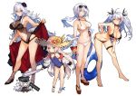  &gt;_&lt; 4girls alternate_costume ankle_ribbon anklet antenna_hair azur_lane bangs barefoot baseball_bat bikini black_bikini black_ribbon black_swimsuit blue_eyes blue_swimsuit blush breasts cape chibi child cleavage closed_mouth coat collarbone commentary commentary_request dual_persona earrings eyebrows_visible_through_hair eyes_visible_through_hair eyewear_on_head flower full_body fur-trimmed_cape fur_trim graf_zeppelin_(azur_lane) grey_hair hair_between_eyes hair_flower hair_ornament hair_ribbon hand_on_hip hand_on_own_leg hat hat_flower highres hips innertube iron_cross jacket jewelry large_breasts leaning_forward legs long_hair looking_at_viewer mephist-pheles messy_hair mole mole_on_breast multicolored_hair multiple_girls navel off_shoulder one-piece_swimsuit pantyhose peaked_cap prinz_eugen_(azur_lane) red_eyes redhead ribbon sandals scarf short_hair sidelocks silver_hair simple_background small_breasts smile standing stomach straw_hat streaked_hair sunglasses swept_bangs swimsuit thigh_strap thighs tirpitz_(azur_lane) translated two_side_up very_long_hair waist white_background white_bikini yellow_eyes z46_(azur_lane) 