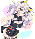  black_dress blue_eyes dress ixy kaguya_luna kaguya_luna_(character) look-alike ribbon silver_hair sleeveless sleeveless_dress twintails virtual_youtuber wrist_ribbon 