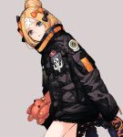  1girl abigail_williams_(fate/grand_order) bangs black_bow black_jacket blue_eyes bow fate/grand_order fate_(series) forehead hair_bun jacket la-na looking_at_viewer orange_bow parted_bangs sleeves_past_fingers sleeves_past_wrists stuffed_animal stuffed_toy teddy_bear 