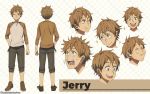  1boy back belt blue_eyes brown_footwear brown_hair brown_shirt child eyelashes full_body grey_eyes grey_pants happy humanization jerry_(tom_and_jerry) long_sleeves looking_at_viewer looking_to_the_side meme one_eye_closed pants rosel-d shirt smile standing sweatdrop tom_and_jerry 