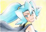  1girl aqua_eyes aqua_hair cape highres ibuki_(pokemon) oka_mochi pokemon pokemon_(game) pokemon_hgss ponytail 