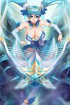  1girl bare_shoulders blue)hair blue_eyes breasts cleavage etwahl gonster hair_ornament highres huge_breasts league_of_legends long_hair magical_girl nail_polish smile sona_buvelle tagme thigh-highs twintails very_long_hair zettai_ryouiki 