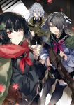  &gt;:d 3girls announcement_celebration assault_rifle awkward baggy_clothes bangs black_hair black_legwear black_serafuku blue_eyes blue_neckwear blush braid camouflage_jacket cherry_blossoms closed_mouth collared_shirt eyebrows_visible_through_hair eyepatch girls_frontline grey_eyes grey_hair gun hair_between_eyes hair_ornament highres holding holding_gun holding_weapon jacket karei long_hair long_sleeves looking_at_viewer machine_gun messy_hair multiple_girls neckerchief necktie open_mouth pink_neckwear pleated_skirt ponytail red_eyes red_scarf rifle sailor_collar scarf school_uniform serafuku shirt shorts side_braid sidelocks silver_hair skirt sleeveless sleeveless_shirt sumitomo_ntk-62 thigh_strap trigger_discipline tsurime type_100_(girls_frontline) type_62_(girls_frontline) very_long_hair vest weapon xm8 xm8_(girls_frontline) 