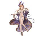  1girl bare_shoulders bikini bracelet breasts brown_eyes brown_hair choker cleavage flower granblue_fantasy hair_flower hair_ornament jewelry long_hair looking_at_viewer medium_breasts minaba_hideo navel official_art open_mouth open_toe_shoes sidelocks smile solo song_(granblue_fantasy) standing swimsuit thigh_strap transparent_background white_bikini 