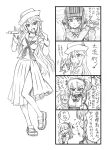  4girls 4koma bbb_(friskuser) comic dress flint_(girls_und_panzer) girls_und_panzer greyscale hair_ribbon hand_puppet hat helmet highres katyusha long_hair long_skirt microphone monochrome multiple_girls necktie ooarai_naval_school_uniform pravda_military_uniform puppet ribbon sailor_dress sailor_hat shimada_arisu shimada_chiyo short_hair side_ponytail skirt translation_request 