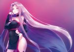  blush boots collar commentary_request dress facial_mark fate/grand_order fate/stay_night fate_(series) forehead_mark highres long_hair purple_hair rider sleeveless strapless strapless_dress taishi_(picchiridou) thigh-highs thigh_boots very_long_hair 