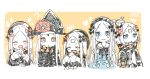  +++ 5girls :&lt; :d ? ^_^ abigail_williams_(fate/grand_order) bangs blue_dress blue_eyes blush bow closed_eyes closed_eyes closed_mouth dress eyebrows_visible_through_hair facing_viewer fate/grand_order fate_(series) food forehead hair_bun hat holding holding_food holding_stuffed_animal jacket long_hair looking_at_viewer multiple_girls multiple_persona open_mouth orange_bow parted_bangs red_eyes revealing_clothes sandwich sharp_teeth smile stuffed_animal stuffed_toy teddy_bear teeth traditional_media very_long_hair witch_hat 