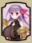  1girl bangs bare_shoulders blunt_bangs bow breasts cleavage eyebrows_visible_through_hair fate/extra fate/extra_ccc fate/grand_order fate_(series) hair_bow large_breasts long_hair looking_at_viewer passion_lip pink_bow pink_eyes purple_hair sara_(kurome1127) tears upper_body 