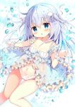  1girl azumi_kazuki babydoll blue_eyes blue_hair breasts droplet feet_out_of_frame gochuumon_wa_usagi_desu_ka? hair_down kafuu_chino long_hair looking_at_viewer navel panties scrunchie seashell shell small_breasts solo underwear white_panties wrist_scrunchie 