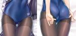  1girl arena_(company) ass bare_shoulders black_jacket black_legwear brand_name_imitation brown_hair clothes_around_waist competition_school_swimsuit dakimakura hand_under_clothes highres jacket jacket_around_waist jewelry kantai_collection kotatsu_(kotatsu358) long_hair lying multiple_views on_back on_stomach one-piece_swimsuit pantyhose pantyhose_under_swimsuit ring shigure_(kantai_collection) shirt swimsuit thighband_pantyhose wedding_band white_shirt 
