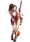 1girl bare_arms breasts brown_eyes brown_hair cleavage closed_fan fan fatal_fury folding_fan full_body hand_on_leg hand_on_thigh high_ponytail holding holding_fan japanese_clothes large_breasts long_hair looking_to_the_side ninja official_art ogura_eisuke one_eye_closed pelvic_curtain ponytail revealing_clothes shiranui_mai simple_background sleeveless smile snk snk_heroines:_tag_team_frenzy solo the_king_of_fighters transparent_background wink 