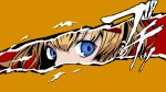  1girl absurdres blonde_hair blue_eyes hair_ornament hairclip highres kemomimi_oukoku_kokuei_housou kuze_arisa mikoko_(kemomimi_oukoku_kokuei_housou) parody persona persona_5 persona_eyes yellow_background 