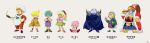  1girl 6+boys apron baby bib blue_cape blue_hair bun_(kirby) cape character_name chef chef_kawasaki chef_uniform controller crossed_arms dress escargon facial_hair fat fat_man frying_pan fumu_(kirby) geta green_hair grey_background hammer hand_on_hip highres king_dedede kirby kirby:_right_back_at_ya kirby_(series) lineup mallet mask meta_knight multicolored_hair multiple_boys mustache onesie open_mouth orange_hair personification poncho ponytail remote_control sandals scarf shorts simple_background spiky_hair sumiko_(skbsu) tan tokkori_(kirby) two-tone_hair 