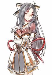  1girl ara_han asura_(elsword) bell breast_hold breasts detached_collar detached_sleeves elsword hair_ribbon large_breasts multicolored_hair one_eye_closed ribbon shoulder_guard sketch smug solo two-tone_hair wanko_(takohati8) 