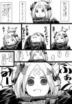  1girl abigail_williams_(fate/grand_order) bow closed_mouth comic fate_(series) hair_bow hair_bun long_hair monochrome open_mouth smile solo takuteks translation_request 