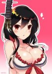  1girl :o artist_name bikini_top black_hair blush breasts cleavage gradient gradient_background hair_between_eyes hair_ornament highres kantai_collection large_breasts looking_at_viewer momiji_(103) pink_background red_eyes short_hair solo upper_body yamashiro_(kantai_collection) 