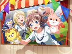  bang_dream! blue_eyes blush brown_hair dress long_hair ponytail smile stuffed_animals yamabuki_saaya 