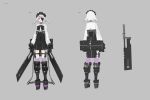  1girl arm_belt bow bowtie choker cleaver covered_navel dual_wielding eyepatch from_behind full_body grey_background holding looking_at_viewer maid_headdress multiple_views neco original sheath short_hair standing thigh-highs thigh_strap violet_eyes weapon white_hair 