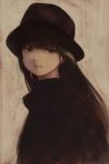  1girl bangs black_clothes brown_hair hat long_hair looking_at_viewer original shadow_striker solo upper_body 