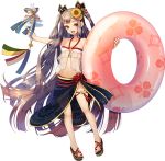  1girl :d absurdly_long_hair alternate_costume bikini frilled_bikini_top frills full_body holding long_hair midriff natuki_miz navel official_art open_mouth oshiro_project oshiro_project_re shigetsufushimi_(oshiro_project) smile swimsuit transparent_background very_long_hair yellow_eyes 