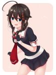  1girl ahoge blue_eyes braid brown_hair hair_flaps hair_ornament highres kantai_collection necktie school_uniform serafuku shigure_(kantai_collection) single_braid smile solo yoriha_yashiro 