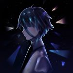  1other absurdres androgynous antarcticite blue_eyes blue_hair crystal_hair dark_background gem_uniform_(houseki_no_kuni) highres houseki_no_kuni long_bangs necktie profile short_hair solo upper_body 