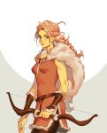  1girl arrow blonde_hair bow_(weapon) braid fur_trim h&#039;aanit_(octopath_traveler) holding holding_bow_(weapon) holding_weapon long_hair mella octopath_traveler simple_background solo weapon 