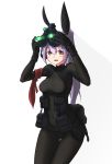  1girl arm_ribbon black_gloves bodysuit breasts five-seven_(girls_frontline) girls_frontline gloves hair_ribbon highres looking_at_viewer night_vision_device ponytail pouch ribbon sate splinter_cell tagme 