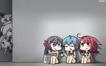  6+girls ^_^ ^o^ ahoge akebono_(kantai_collection) anchorage_oni armored_aircraft_carrier_hime asymmetrical_hair bell blue_hair blue_skirt blue_swimsuit braid closed_eyes closed_eyes dated flower hair_bell hair_between_eyes hair_flaps hair_flower hair_ornament hair_over_one_eye hairband hamu_koutarou highres holding jingle_bell kantai_collection kawakaze_(kantai_collection) long_hair minazuki_(kantai_collection) multiple_girls one-piece_swimsuit open_mouth pink_flower pleated_skirt purple_hair red_eyes redhead school_swimsuit shinkaisei-kan short_hair side_ponytail skirt smile southern_ocean_oni swimsuit twin_braids violet_eyes white_hair white_hairband yellow_eyes 