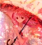 1girl cherry_blossom_cookie cherry_blossoms cookie_run highres long_hair parasol pink_hair pink_umbrella red_eyes sy031219 twitter_username umbrella upper_body 