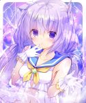  1girl absurdres animal_ears blue_sailor_collar frills gloves highres kinokomushi long_hair looking_at_viewer magical_girl navel neckerchief original purple_background purple_hair sailor_collar solo star twintails upper_body violet_eyes white_gloves yellow_neckwear 
