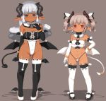  :o aqua_eyes bangs bare_shoulders big_hair black_footwear black_legwear black_tail black_wings blunt_bangs blush breasts closed_mouth commentary_request covered_navel dark_skin demon_girl demon_horns demon_tail demon_wings detached_collar elbow_gloves eyebrows_visible_through_hair full_body gloves grey_background half-closed_eyes hand_on_hip hand_up high_heels highleg highleg_leotard horns leotard long_hair looking_at_viewer low_wings navel nose_blush open_mouth original pigeon-toed pointy_ears red_eyes short_eyebrows short_hair short_twintails sidelocks simple_background slit_pupils small_breasts smile standing succubus tail tail_ornament thick_eyebrows thigh-highs twintails white_footwear white_gloves white_legwear white_tail wings 