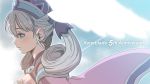 1girl anniversary bangs blue_eyes cape closed_mouth curly_hair from_side hat head_wings long_hair melia profile purple_cape silver_hair solo twintails upper_body xenoblade_(series) xenoblade_1 yazwo 