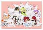  4boys 4girls add_(elsword) aisha_(elsword) ara_han asura_(elsword) bangs blade_master_(elsword) blazing_heart_(elsword) blush chibi chung_seiker closed_mouth elemental_master_(elsword) elesis_(elsword) elsword elsword_(character) eun_(elsword) hair_between_eyes hair_ornament highres hiraijin hug long_hair long_sleeves mastermind_(elsword) multiple_boys multiple_girls open_mouth raven_(elsword) rena_(elsword) rune_slayer_(elsword) short_hair simple_background skirt smile tactical_trooper_(elsword) wind_sneaker_(elsword) 