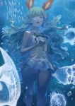  alternate_costume animal_ears bubble dress erune ferry_(granblue_fantasy) fish granblue_fantasy highres jellyfish light_blue_hair orange_eyes short_dress skeleton sleeveless sleeveless_dress sunao_(souis) underwater 