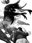  1boy 1girl blush dragon_girl dragon_wings fingerless_gloves gloves grabbing_another&#039;s_hand greyscale looking_at_viewer monochrome open_mouth original pov scales severed_arm severed_limb sharp_teeth short_hair simple_background st05254 teeth upper_body white_background wings 