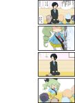  4koma anchovy black_hair blonde_hair boko_(girls_und_panzer) comic drill_hair formal girls_und_panzer green_hair hat highres jinguu_(4839ms) katyusha kindergarten_uniform mika_(girls_und_panzer) opaque_glasses pepperoni_(girls_und_panzer) seiza shimada_arisu side_ponytail sitting suit tsuji_renta twin_drills younger 