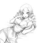  1girl bra breasts cleavage commentary_request dress drill_hair kara_(color) long_hair mahou_shoujo_madoka_magica monochrome solo thigh-highs tomoe_mami twin_drills underwear 