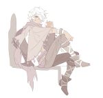  1boy bandage cape gloves hair_over_one_eye highres looking_at_viewer male_focus octopath_traveler scarf short_hair solo tecchen therion_(octopath_traveler) white_background white_hair 
