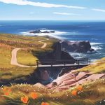  bridge clouds danfango day flower highres landscape location_request no_humans ocean original outdoors path road scenery sky 