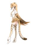 1girl :&lt; blonde_hair boots brown_hair cheetah_(kemono_friends) cheetah_ears cheetah_print cheetah_tail elbow_gloves extra_ears full_body gloves gradient_hair ise_(0425) kemono_friends long_hair looking_at_viewer multicolored_hair necktie pleated_skirt print_gloves print_legwear print_neckwear print_skirt shirt short_sleeves simple_background skirt solo standing tail thigh-highs v-shaped_eyebrows very_long_hair white_background white_shirt yellow_eyes