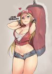  1girl 2018 arms_up artist_name baseball_cap blonde_hair blue_eyes breasts cleavage crop_top fatal_fury fingerless_gloves genderswap gloves hat heart highres looking_at_viewer navel norasuko open_fly panties punching_bag shirt short_shorts shorts simple_background sleeveless smile snk_heroines:_tag_team_frenzy solo stomach sweat terry_bogard the_king_of_fighters underwear vest wet wet_clothes wet_shirt 