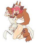  1girl animal_ears apron belt_collar cat_ears cat_paws cat_tail fang fate/grand_order fate_(series) highres naked_apron one_eye_closed open_mouth paws pink_hair simple_background sketch solo taikodon tail tamamo_(fate)_(all) tamamo_cat_(fate) white_background yellow_eyes 